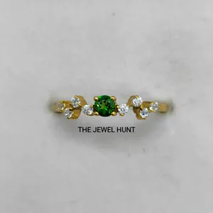 Anillo de piedras preciosas de turmalina verde oro sólido, anillo de plata de corte redondo de turmalina de 3mm, proveedor de joyería de plata ahora a precio mayorista