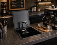 Évier de cuisine encastré à couvercle dissimulé, surface brossée carrée, style moderne minimaliste, pour hôtels, en acier inoxydable 304, cuve simple, pliable