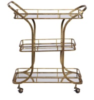 Chariot en métal moderne en laiton AK fini or 2 niveaux de verre avec roues chariot de bar décoratif pour les meubles de fête/service d'hôtel