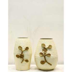 Handcrafted <b>Black</b> Metal <b>Flower</b> <b>Vase</b> With Gold Leaf Design Modern Decorative Tabletop For Home And Living Room Decor On Sale - Product Image 3