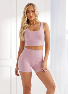 Short unifié rose de haute qualité pour femmes Shorts pour femmes taille haute ceinture compressive tissu de Performance évacuant la sueur - Product Image 3