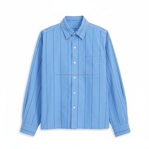 Camisas a Rayas de Alta Calidad para Hombre, Manga Larga, Casual, con Botones, de Algodón, Logotipo Personalizado, Transpirable, Rayas Verticales Azules - Product Image 1