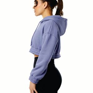 Sudadera de mujer de peso pesado personalizada al por mayor, Top corto de manga larga, jersey de lana, chaqueta, sudadera con cremallera, sudadera informal bordada - Product Image 3