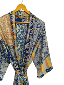 ชุดกิโมโนผ้าไหมยาวลายดอกไม้ผ้าไหมส่าหรีสไตล์วินเทจชุดคลุมส่าหรีสำหรับปาร์ตี้ชายหาดทำมือชุดกิโมโนผ้าไหมอินเดีย - Product Image 3