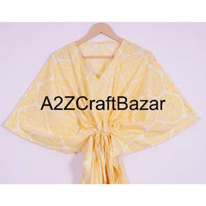 Kaftan court en coton imprimé pour femmes, robe de plage bohème à fleurs, coupe ample, respirante, confortable, vêtements d'été - Product Image 2