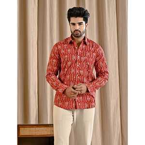 Chemise décontractée pour homme, coupe ajustée, rouge, en coton imprimé, style décontracté chic, tissu popeline 100%, respirant, tailles du XL au 6XL - Product Image 1