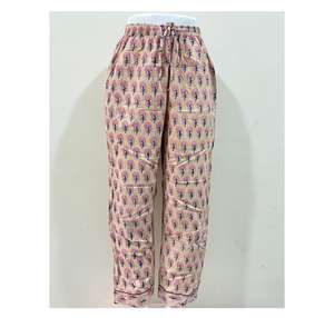 Pantalones de pijama con estampado de bloque de algodón para mujer, pantalones de salón estampados de estilo bohemio, pantalones de algodón con estampado de árbol étnico - Product Image 1