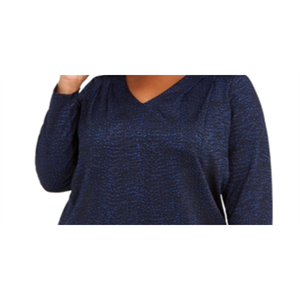 Top plissettato stampato Michael Kors da donna, taglie forti XXL, in chiffon blu, con collo alto e decorazioni a bottoni, stile western, corto - Product Image 5