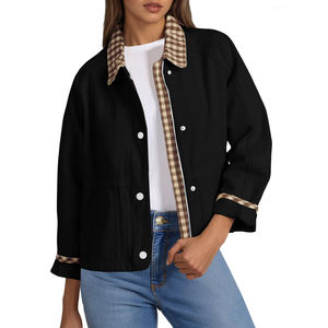 Chaqueta de bombardero lisa de lona de algodón personalizada negra para mujer, chaqueta transpirable de invierno informal para exteriores de nuevo estilo - Product Image 1