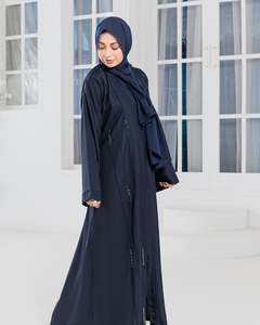 Nuevo diseño personalizado tradicional patrón sólido musulmán Abaya Vestido Mujer estilo modesto manga larga de talla grande hasta el suelo cuello en V - Product Image 3