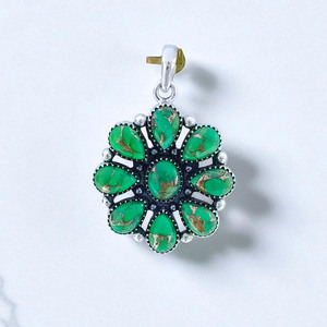 จี้เงินสีเขียวขุ่นสีเขียวทองแดงดีไซน์สวยจี้เงินสีเงินสีเขียวเงาสูงและเครื่องประดับเงินขายส่ง - Product Image 2