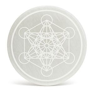 Plaque de charge en sélénite polie (3 pouces/4 pouces) Gravure de géométrie sacrée de Metatron Cristal blanc naturel pour la méditation Décoration - Product Image 1