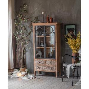 Armoire de rangement en bois antique de style campagnard avec 2 portes et 3 tiroirs, buffet multifonctionnel pour salle à manger, chambre et salle de bain - Product Image 3