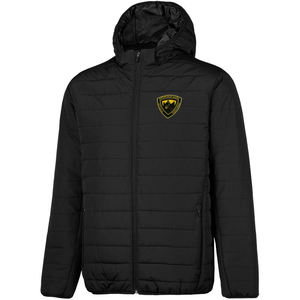 Chaqueta acolchada de plumón negra con estampado personalizado de alta calidad para invierno, a prueba de viento, calentada, talla XL, cuello con capucha, tela brillante de invierno OEM - Product Image 2