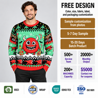 Pull de Noël en tricot pour homme FNJIA, motif monstre de dessin animé jacquard, pull fantaisie festif, haut en tricot pour les fêtes, vêtements en tricot pour les fêtes, OEM personnalisé