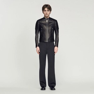 เสื้อแจ็คเก็ตหนังแท้สีดำสำหรับผู้ชาย แฟชั่นทันสมัย หล่อเท่ หนังแกะใหม่ ขนาดสั่งตัดได้ ปกติ กันน้ำ กันลม สำหรับผู้ชาย - Product Image 3