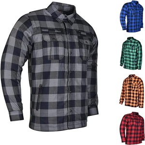 Vêtements de sport homologués CE pour hommes Chemise de protection pour moto avec coupe-vent Grande taille Flanelle de coton doux à carreaux noirs gris - Product Image 1
