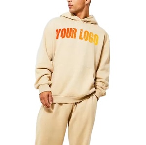 Conjunto de chándal para correr con logotipo personalizado, chándal para hombre, 100% de algodón, conjunto de pantalones de chándal holgados y sudaderas con capucha para hombre con logotipo personalizado a la venta - Product Image 1