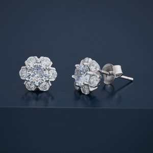 92.5 <b>Silver</b> <b>Stud</b> <b>Earrings</b> Cute Religious Diamond Flower Design for Wedding or Gift Model No. 183022 - Product Image 3