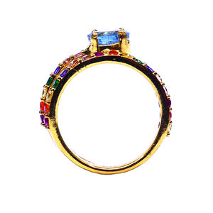 Anillo DE BODA clásico de Plata de Ley 925 chapado en oro con Topacio Azul y piedras preciosas multicolores anillo de compromiso de moda - Product Image 6