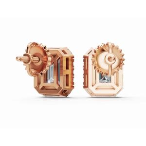 Essence Of <b>Emerald</b> And Halo Diamond <b>Studs</b> <b>Earrings</b> 9 KT 14 KT 18 KT Gold Lab Grown Jewelry Wholesale OEM B2B Export Supplier - Product Image 3