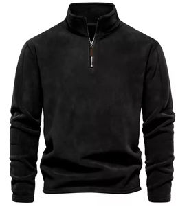 Polar Fleece Warm Men's Custom Quarter Half Zip Hoodie Impreso Stand Collar Sudadera Pullover Cremallera Sudadera de gran tamaño OEM - Product Image 3