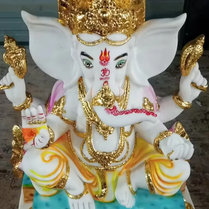 Красивая новая популярная статуя из белого мрамора высокого класса лучшего качества индийского Бога Ганеш Джи сидя для украшения дома