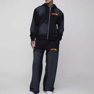 ชุดเซ็ต 2 ชิ้น เสื้อฮู้ดดี้และกางเกงจ็อกเกอร์ผ้าคอตตอนเนื้อหนา สำหรับผู้ชาย สไตล์ซันเฟด แอซิดวอช ทรงสแต็ค ฟิต  ชุดวอร์ม - Product Image 1