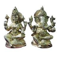 Statue en laiton de seigneur Ganesh Laxmi & Sarasvati ensemble dans la sculpture fine et la finition antique statue religieuse pour la bonne énergie
