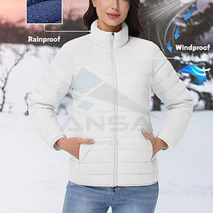 Chaqueta Acolchada de Invierno para Mujer, Chaqueta Ligera y Cálida con Cuello Alto, Cremallera Completa, Color Blanco - Product Image 4
