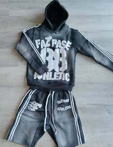 Streetwear personnalisé pull vintage à rayures latérales, boxy recadrée, broderie, patch, lavage à l'acide, sweats à capuche personnalisés zippés délavés au soleil - Product Image 2