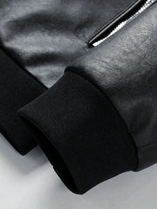 Veste de moto personnalisée de haute qualité OEM pour hommes, veste en toile de cuir de couleur noire unie avec col montant pour hommes - Product Image 4