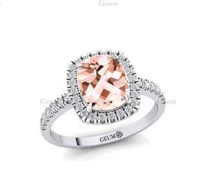 แหวนแต่งงานมอร์แกไนท์ธรรมชาติกันกระแทกยาวแหวนวาเลนไทน์ทอง14K ประดับเพชรธรรมชาติได้รับการรับรองจาก VVS IGI - Product Image 3