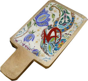 Plateau de service artisanal en MDF finition brillante Plateau décoratif en bois de manguier Bol en résine Impression numérique Poignée en émail Plateau de service - Product Image 3