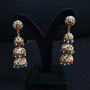 Tres capas Jhumki Multi-Strone Pendientes de moda - Product Image 1