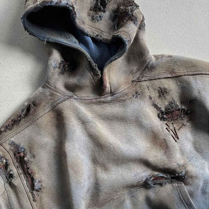 Personnalisé vierge Vintage en détresse recadrée pull en détresse surdimensionné Boxy Sun fade hommes acide lavé à capuche sans ficelle - Product Image 3