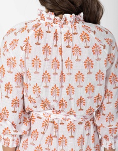 Vestidos Midi de Talla Grande para Mujer con Estampado Artesanal, Cuello Alto con Volantes, Manga Raglán con Puño Elástico - Product Image 5