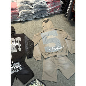 Ropa de calle de algodón 100% de alta calidad, conjunto de Sudadera con capucha y pantalones cortos con cremallera completa para hombres, vendedor superior, conjunto de Sudadera con capucha y pantalones cortos de entrenamiento de gimnasio activo - Product Image 4