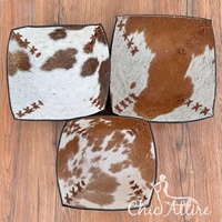 Cheveux occidentaux tan et blancs sur cuir de vachette 3 ensembles de plateaux bol en cuir gaufré marron de qualité supérieure plateau de valet luxueux cadeaux de mariage