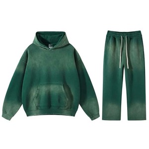 Chándal de gran tamaño con logotipo personalizado, chándal lavado vintage, conjuntos unisex, sudaderas con capucha para correr y pantalones de chándal, conjunto para hombre - Product Image 6