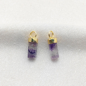 12x5mm Hexagonal Cylindre Coupe Gemme 925 Argent Plaqué Or Fin Cap Pendentif Pierre De Naissance Argent Charmes À La Main En Vrac Bijoux - Product Image 2