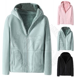 Custom Designed Women's Winter Outdoor Hooded Windproof Polar Fleece <b>Jacket</b> Plain Dyed Solid Breathable Eco-Friendly Canvas - Product Image 4