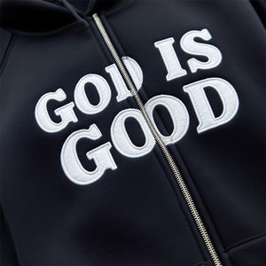 Sudadera con Capucha de Alta Calidad, Bordado Sólido, Cierre Completo, Estilo Urbano, Felpa de Algodón Premium, Cómoda, Cálida, Informal, Moderna - Product Image 2