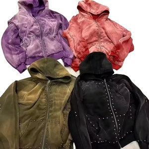 Nouveau style de sweat à capuche zippé OEM personnalisé en molleton 100% coton, streetwear délavé à l'acide, sweat à capuche zippé épais pour homme avec strass - Product Image 1