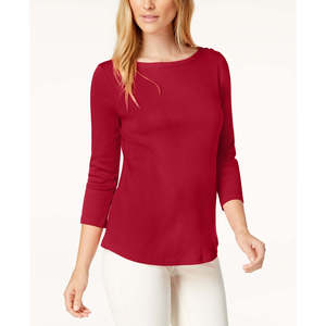 Top da Donna Charter Club XL con Scollo a Barca e Bottoni sulle Spalle, in Cotone Pima Satinato Lavorato a Maglia, Stile Casual, Ricamato, Semplice, Vestibilità Ampia, Colore Rosso - Product Image 1