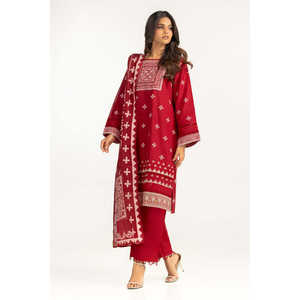 Conjunto de Traje de 3 Piezas en Papel y Algodón Estampado Color Granate para Mujer - Product Image 5