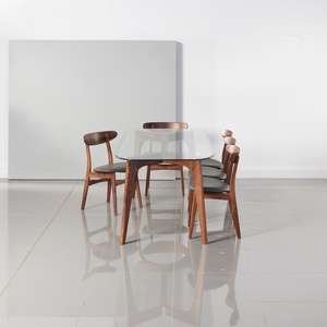 Ensemble de meubles de salle à manger en teck et verre de couleur naturelle pour meubles de salle à manger et meubles de cuisine - Product Image 4