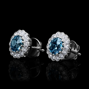 Luxury Blue Moissanite Flower <b>Stud</b> Earrings for Women 925 Sterling <b>Silver</b> Halo Diamond Look Wedding Jewelry Gift - Product Image 3