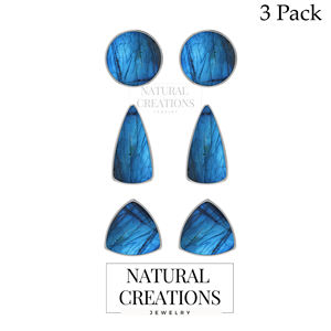 Pendientes de Plata de Ley 925 con Labradorita, Engaste de Bisel, Estilo Moderno, Joyería Hecha a Mano, Paquete de Regalo para Fiesta, Paquete de 3 - Product Image 3