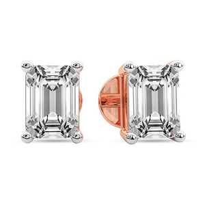 Emerald Cut Lab Grown Diamond Stud <b>Earrings</b> 1 Ct Tw F-G Color VS Clarity Four Prong 14K Gold Elegant <b>Fine</b> Jewelry For Her - Product Image 2